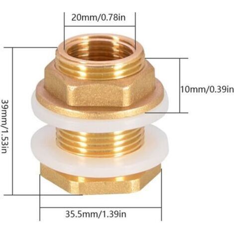 2 pièces DN20 3/4 raccord de tuyau d'eau en laiton pour réservoir d'eau, adaptateur de robinet, base de réservoir en laiton pour robinet, réservoir d'eau de pluie