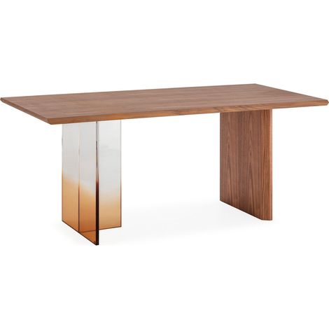 Mesa Comedor 180X95X75 Madera Mdf Chapado Color Marron Nogal/Acrilico Transparente/Ahumado Marron