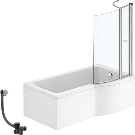 Pack baignoire bain douche 150 x 80 cm droite IDEAL STANDARD Connect Air + tablier + pare bain avec volet + vidage Chromé