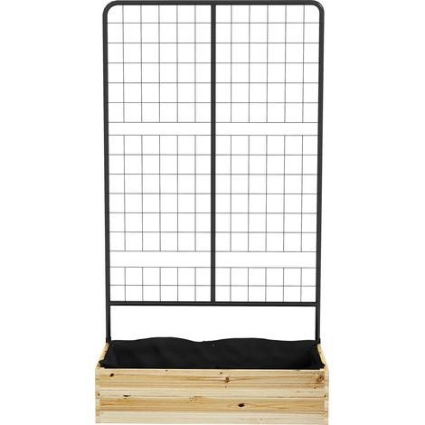 Bac à plantes surélevé en bois naturel avec treillage 80 x 38 x 145 cm pour balcon et jardin (1/5)