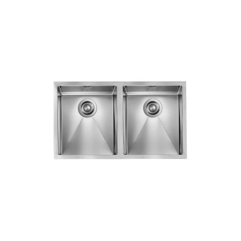 CM 012059.X0.01.2018 Filotop Lavello da Incasso 2 Vasche in Acciaio Inox AISI 304 18-10 con Finitura Filoraggiata (77x45x19 cm) colore Inox Satinato (1/5)