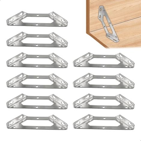 Connecteurs d'Angle en Acier Inoxydable, 10 Pièces Équerre de Fixation Métal Petite Equerre Metal Connecteurs d'Angle Triangulaires pour Meubles Armoires Chaises Tables Fixation et la Réparation (1/5)