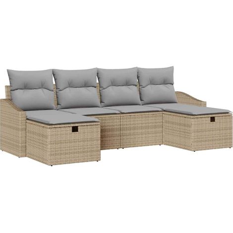 Maison Exclusive - Garten-Sofa-Set mit Kissen 6 pcs Beige Poly Ra