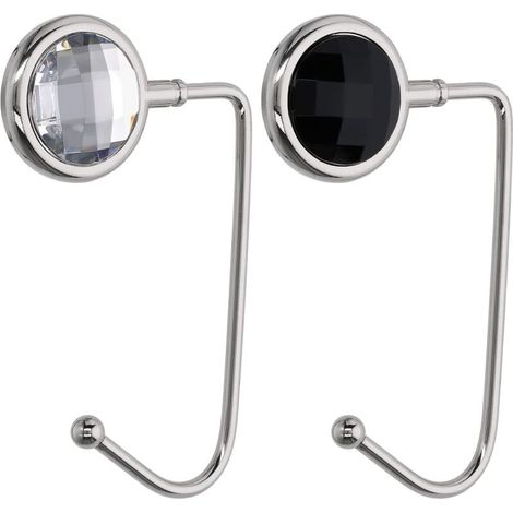 2 Pcs Handbag Hook - Sturdy Zinc Aluminum Hook - Bag Holder for Desk/Table - Handbag/Small Item Hanging System - Black-White-Silver