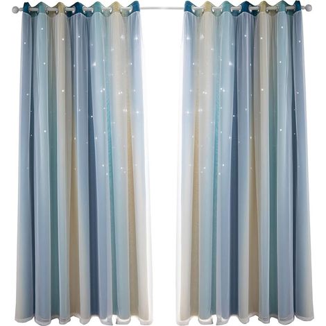 Tenda oscurante per camera da letto, tenda fonoassorbente, termoisolante, tenda opaca con motivo (134 x 210 cm, blu)