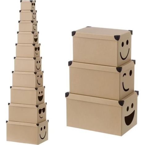 Boîte de rangement - JUANIO - smile - Lot de 10 - Carton double épaisseur 2 mm - Empilables (1/4)