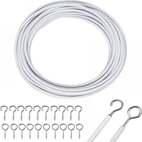 Cordon de rideau blanc de 10 m Cordon de rideau avec crochet et œillet de rideau Cordon de rideau pour tringle à rideau Accessoires de fixation de rideau en filet de rideau suspendu