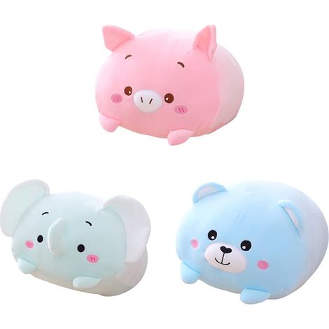 Coussin cylindrique en peluche de 20 cm (8 pouces) représentant un éléphant, un ours ou un cochon, super doux et décoré de motifs de dessins animés. (1/3)
