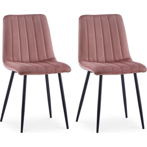 Lot de 2 chaises de salle à manger en velours rose, pieds métal, confort ergonomique (1/5)
