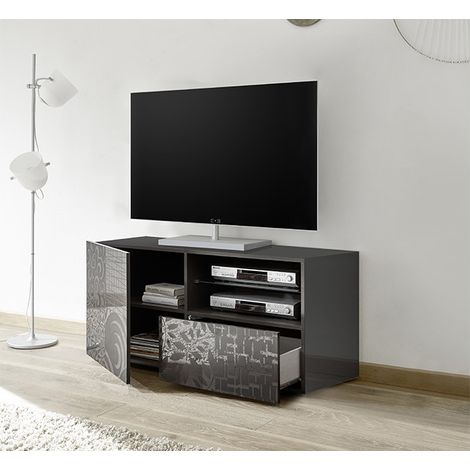 Mueble TV 1 puertas 1 cajón MIREL antracita lacado 122 cm