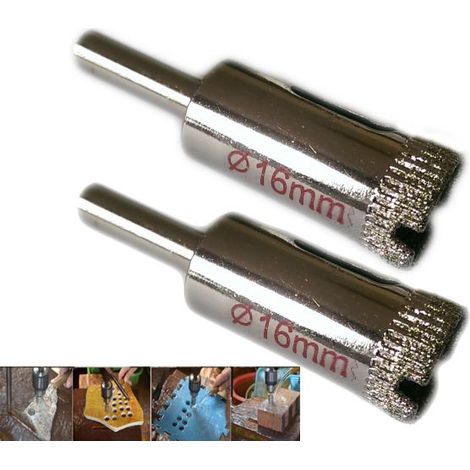 KIT 2 FRESA A TAZZA DIAMANTATA Ø 16 mm PER VETRO, MARMO, CERAMICA E VETRORESINA