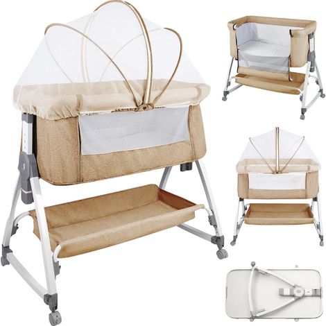 Cuna portátil para bebé, de altura regulable, color beige. (1/2)