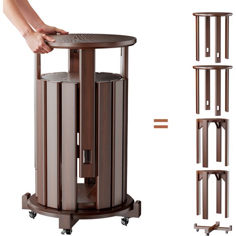 4 PCS Tabourets Empilables - Tabouret en bois massif - tabouret de salle à manger - Support à roulettes pivotantes - économiser de l'espace - 35x35x46cm - Marron - WILITTO
