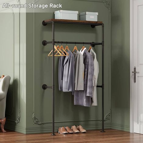 WOLTU industrielle Kleiderstange Wand,Garderobe für begehbaren Kleiderschrank,Kleiderständer mit Regal,für Schlafzimmer Ankleidezimmer