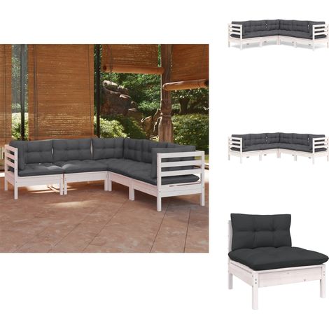 Salon de jardin 5 pcs avec coussins blanc bois de pin solide - Salon De Jardin - Mobilier De Jardin - Ensemble Salon De Patio - Meubles De Terrasse - Chaise Longue (1/5)