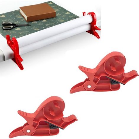 Confezione da 2 clip rosse da scrivania per incartare i regali, con porta nastro adesivo integrato, strumento regolabile per carta da regalo per festività e lavori creativi, 27 x 14 cm (1/3)