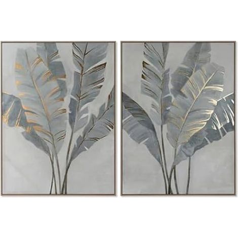 Tableau - HOME ESPRIT - Palmiers doré Tropical - 90 x 120 cm - 2 unités - Décoration murale contemporaine