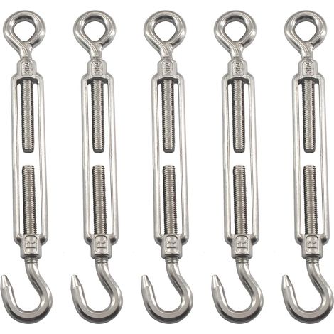 M6 tendeur inox 304, tendeur à crochet et œil, ridoir pour câble, lot de 5, tension de fil, accessoire de fixation robuste. (1/5)