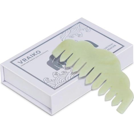 Peigne de massage capillaire en jade naturel, outil de massage Gua Sha et de massage des méridiens pour le soin et la relaxation du cuir chevelu