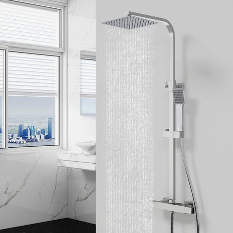 Biubiubath Thermostatic Shower Mixer Chrome Square With Handset Rainfall (1/5)