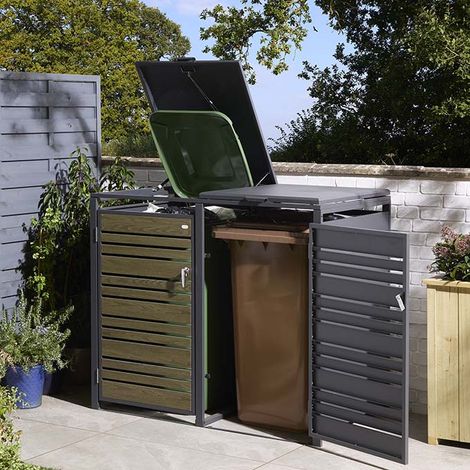 Rowlinson Chelsea Double Metal Bin Store - Oak (1/5)