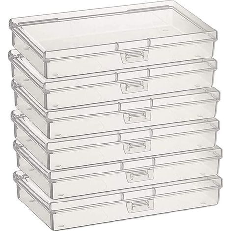 Boîtes de Rangement Rectangulaires 6Pcs en Plastique Transparent avec Couvercle pour Petites Perles, Pilules, Herbes, Objets d'artisanat, Bijoux (1/4)