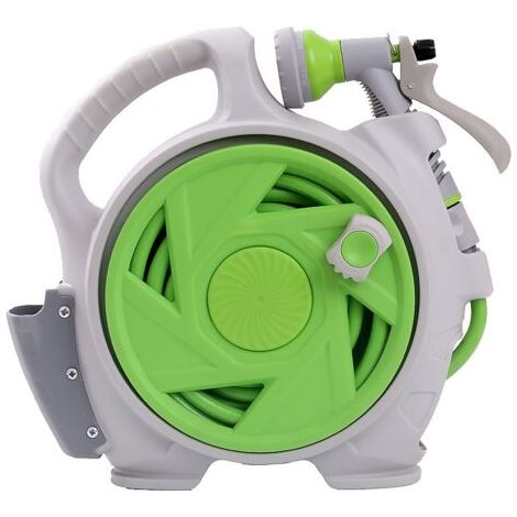 QORVA-Enrouleur de tuyau d'arrosage télescopique (vert), 14 m, portable, avec 7 modes d'arrosage, pour arrosage du jardin, lavage de voiture et animaux domestiques