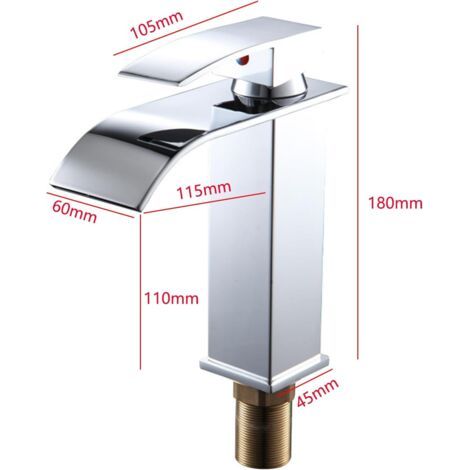 Grifo mezclador para lavabo CCYKXA - Diseño moderno tipo cascada con desagüe de clic-clac - Grifo de agua fría y caliente, incluye manguera de acero inoxidable a prueba de explosiones (60 cm), apertur (1/4)