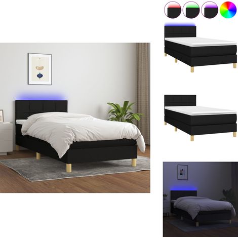 Sommier à lattes de lit avec matelas et LED Noir 80x200cm Tissu - Sommier Tapissier - Lit Avec Led - Matelas À Ressorts Ensachés - Tête De Lit Ajustable - Éclairage LED (1/5)