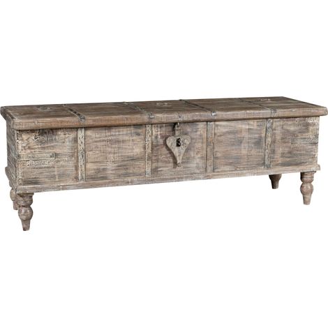 Biscottini – Coffre ancien en teck 130 cm – Finition décapée pastel – Banc multifonctionnel – Dimensions 130x49x92 cm – Style rétro élégant