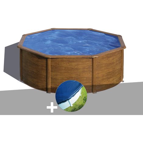 Kit piscine acier aspect bois Gré Sicilia ronde 3,70 x 1,22 m + Bâche hiver
