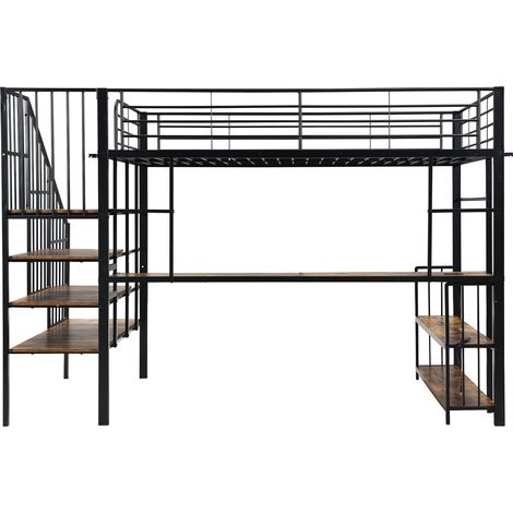 Letto a soppalco in metallo e MDF 120x200 cm con scala laterale e prese (1/5)