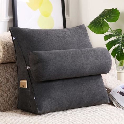 Coussin de lecture - Triangulaire - Support dorsal - Cou réglable - Gris foncé (1/4)
