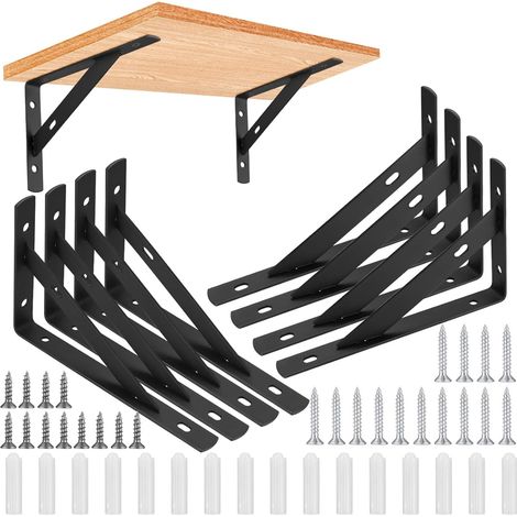 Lot de 8 supports d'étagère murale, équerre triangulaire à angle droit (90°), support d'angle pour étagère murale, support pour salon, chambre ou bibliothèque, 150 x 95 mm