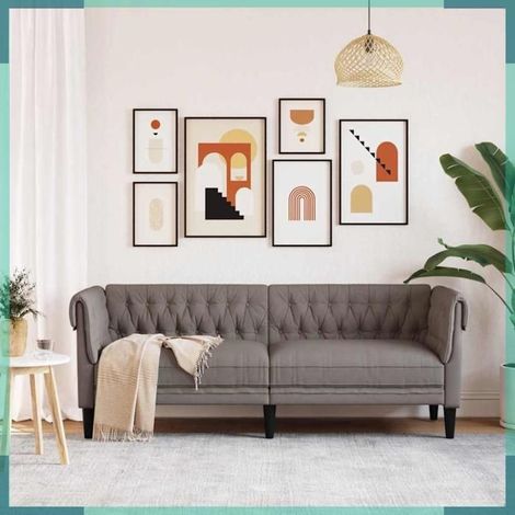 372561 Canapé Chesterfield 3 places taupe tissu (1/5)