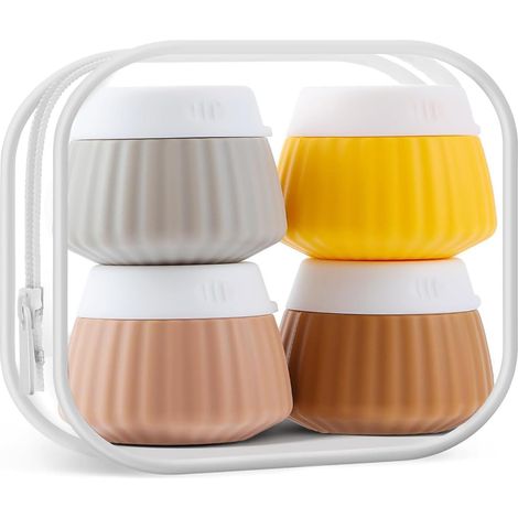 Boîtes de voyage pour produits de toilette, 4 pots de crème visage en silicone, contenants de voyage de 40 ml avec pochettes transparentes et étanches. (1/5)