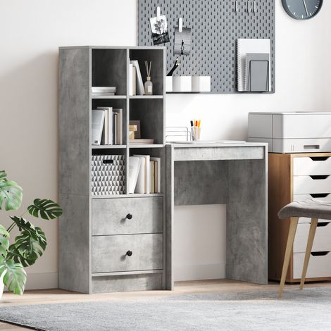 Schreibtisch mit Schubladen mit Regal 2 pcs Beton Grau