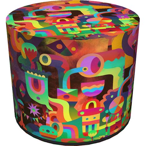 Pouf decorativo, Bertoni, stampa Game - pouf rotondo per soggiorno, ingresso, cilindro 40 cm, elegante, cerniera, lavabile (1/5)