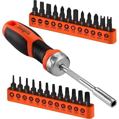 Coffret de 24 embouts de sécurité Torx Embouts Torx T5 à T40, embout de tournevis magnétique à cliquet 1/4" 12 embouts Torx et 12 embouts standard (1/5)