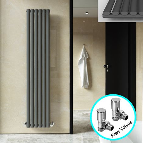 ELEGANT Anthracite Vertical Designer Radiator Low Carbon Steel Radiator Oval Single Radiator 1800x360mm and Free Valves (1/5)