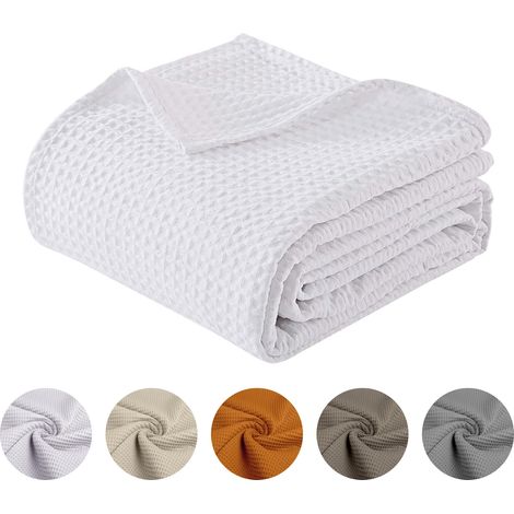 Copriletto Nido D'ape Singolo Piazza Mezza Matrimoniale 100% Cotone Tinta Unita Prodotto Italiano Waffle Coperta Estiva Leggera Letto Divano Elegante Bianco - Singola175x280Cm