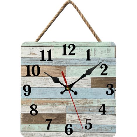 Horloge murale en bois - style rétro carré champêtre - décoration pour la maison, la cuisine, le salon ou le bureau (1/5)