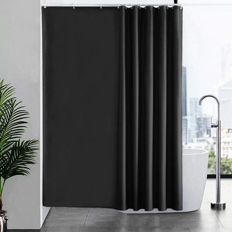 Furlinic Duschvorhang Überlänge Badvorhang Anti-schimmel Stoff Schwarz 200x200cm (1/5)