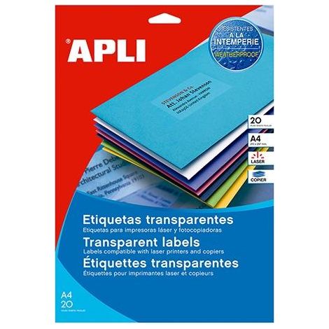 Etiqueta adhesiva apli transparente 48,5x25,4 mm fotocopia laser inkjet caja 20 hojas din a4 con 880