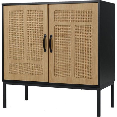 Meuble de rangement lot de 1 80 x 38 x 81 cm étagère réglable finition élégante style bohème en MDF noir