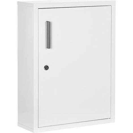 Armadietto da parete per medicinali 40 x 15 x 53,5 cm con serratura 2 chiavi salva-spazio moderno bagno in acciaio bianco 210001949