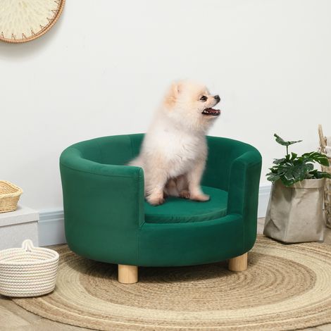 Canapé pour chien, housse lavable, canapé pour animaux avec dossier et pieds en bois, canapé pour chat, pour petits chiens de moins de 4,5 kg, vert