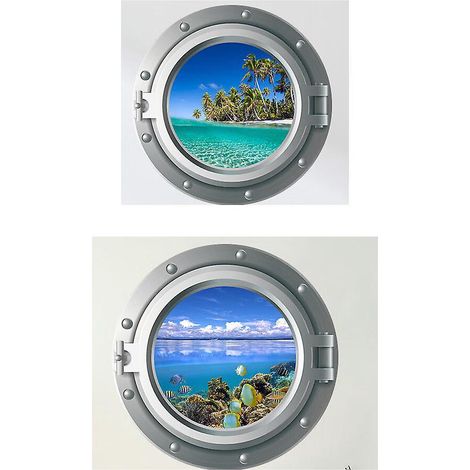deux Ensembles 35x35cm Stickers Muraux 3d Hublot Monde Sous-marin Stickers Muraux Fentre Tortue Dauphin Stickers Muraux Chambre De Bb Chambre D'en (1/5)