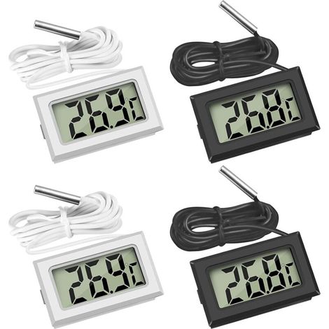 Mini-LCD-Digitalthermometer für Kühlschrank, Gefrierschrank und Aquarium, Schwarz/Weiß, 4er-Pack – KZQ