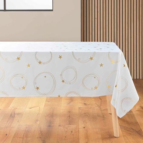 Nappe rectangle 150 x 300 cm polyester imprime metallise star Blanc/or (1/4)